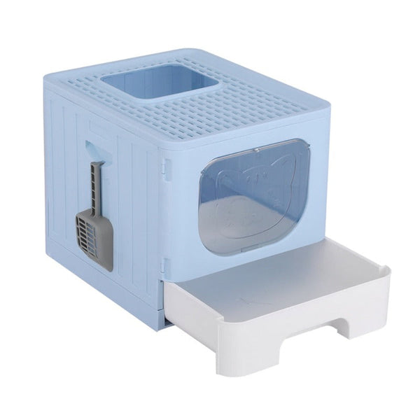 I.Pet Box Large Tray Kitty Toilet Enclosed Hooded Foldable Scoop Blue Cat Litter