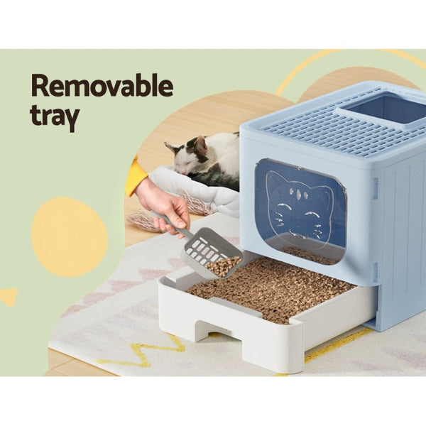 I.Pet Box Large Tray Kitty Toilet Enclosed Hooded Foldable Scoop Blue Cat Litter