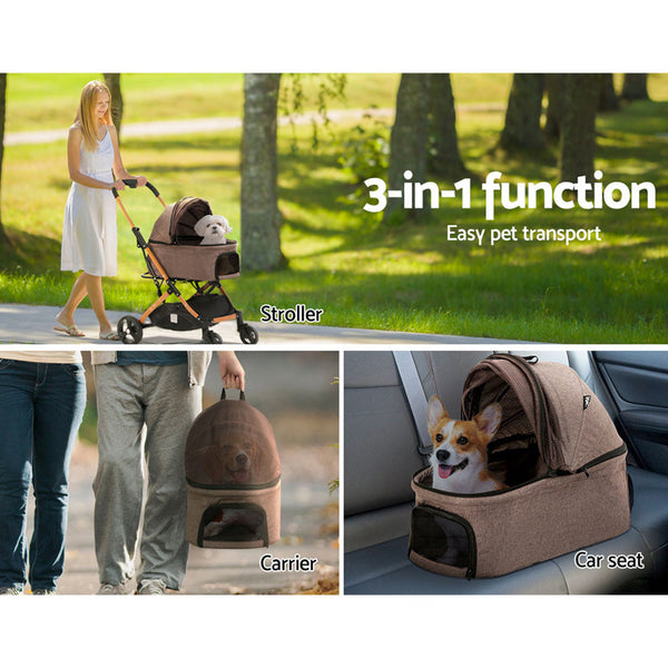I.Pet Stroller Dog Pram Large Cat Carrier Travel Pushchair Foldable 4 Wheels