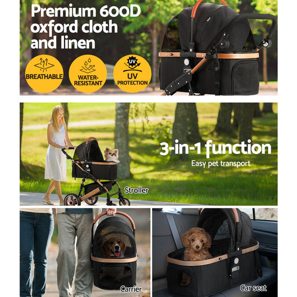 I.Pet Dog Stroller Pram Large Cat Carrier Travel Pushchair Foldable 4 Wheels