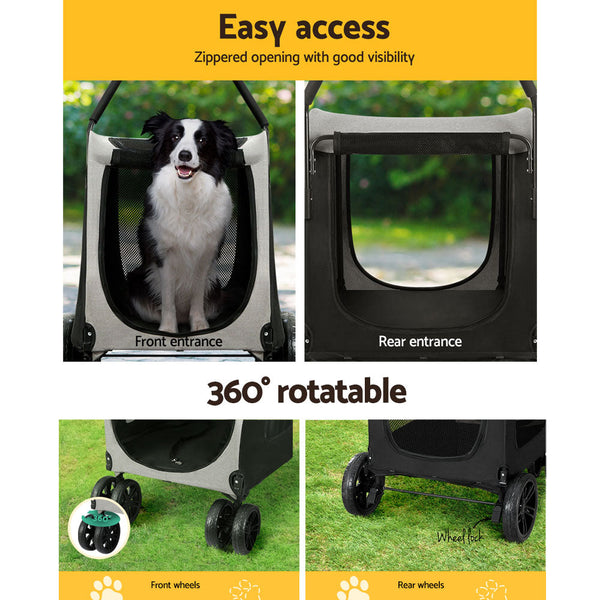I.Pet Dog Stroller Pram Large Carrier Cat Travel Foldable Strollers 4 Wheels