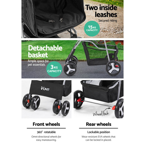I.Pet 4 Wheel Stroller - Black
