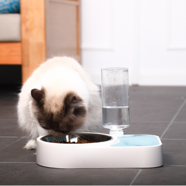 Pet Automatic 2 In 1 Food Water Feeder Stainless Steel Dish Bowl