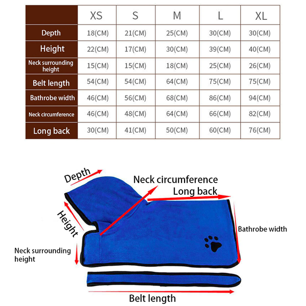Absorbent Microfibre Dog Bath Robe Towel Dog Grooming