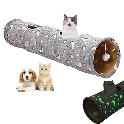 Pet Cat Tunnel Toy With Plush Ball Collapsible Self-Luminous Photoluminescence For Small Animals Pets