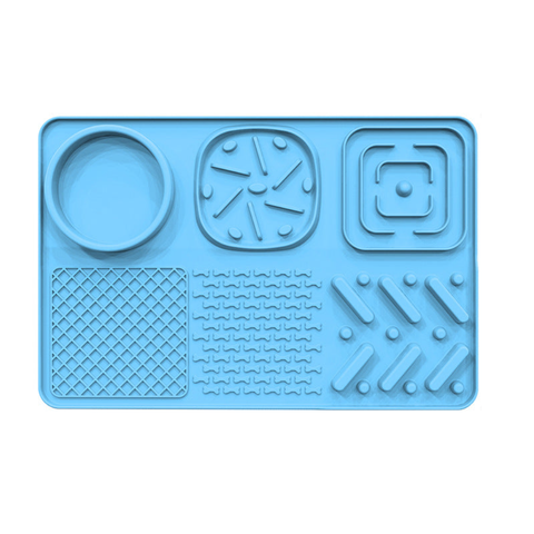 Pet Slow Feeder Lick Mat With Suction Cups Anti Anxiety Dog Feeding (Blue) Dog Feeding Mats