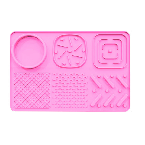 Pet Slow Feeder Lick Mat With Suction Cups Anti Anxiety Dog Feeding (Pink) Dog Feeding Mats
