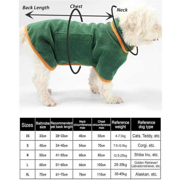 Pet Bathrobe Clothes Dog Drying Coat Soft Absorbent Towel Winter Risk Sick Wet Dog Grooming