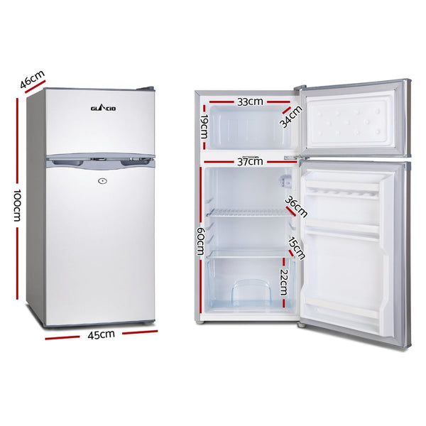 Glacio 100L Fridge Bar Freezer Cooler Upright 12V/24V/240V Silver Mini Fridges