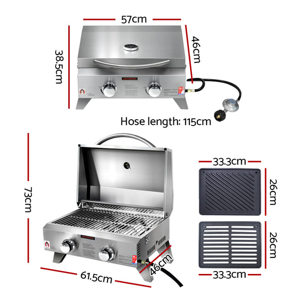 Grillz Portable Gas Bbq Lpg Oven Camping Cooker 2 Burners Stove Outdoor