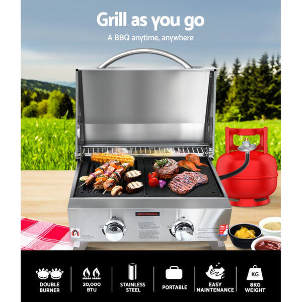 Grillz Portable Gas Bbq Lpg Oven Camping Cooker 2 Burners Stove Outdoor