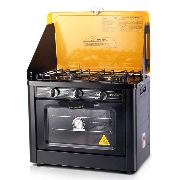 Devanti 3 Burner Portable Oven Black & Yellow Barbecues Grills & Smokers