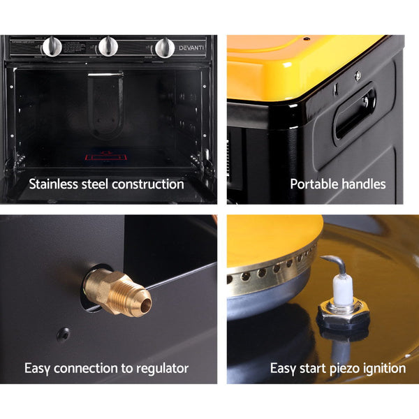Devanti 3 Burner Portable Oven Black & Yellow Barbecues Grills & Smokers