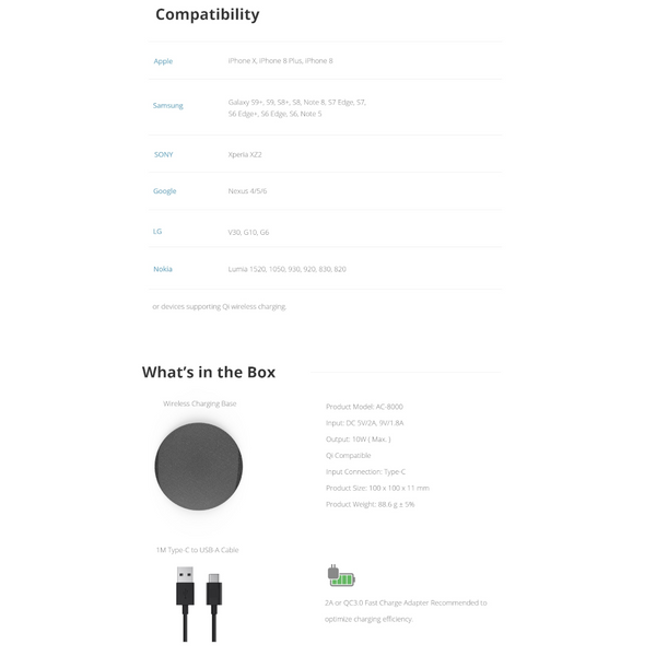 Photofast Aircharge Qi Compatible 10W Fast Charge (Sku:Ac8000) Chargers & Cradles