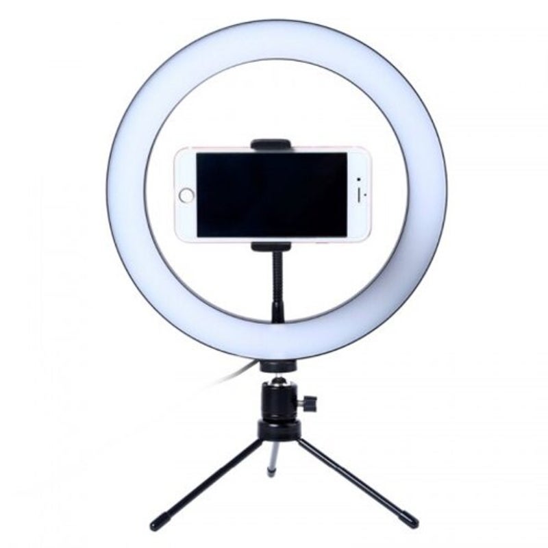 Photography Led Selfie Ring Light 26Cm Dimmable Camera Phone Lamp 10Inch With Table Tripods Black Selfie Lights