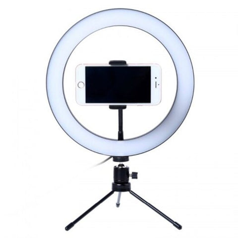 Photography Led Selfie Ring Light 26Cm Dimmable Camera Phone Lamp 10Inch With Table Tripods Black Selfie Lights
