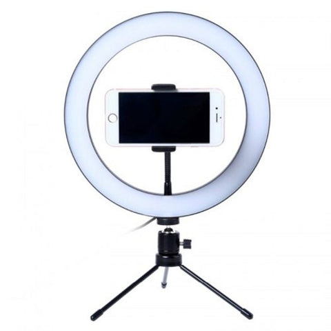 Photography Led Selfie Ring Light 26Cm Dimmable Camera Phone Lamp 10Inch With Table Tripods Black