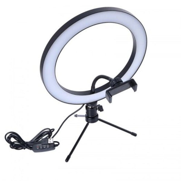 Photography Led Selfie Ring Light 26Cm Dimmable Camera Phone Lamp 10Inch With Table Tripods Black Selfie Lights