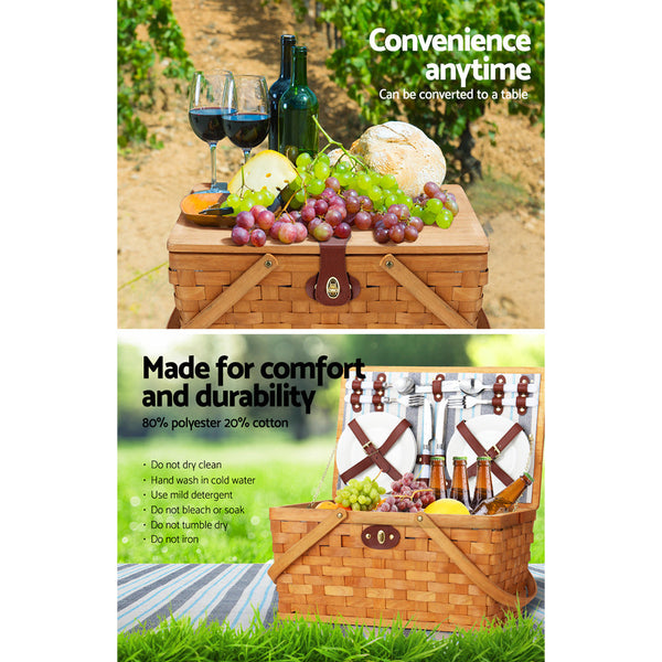 Alfresco Picnic Basket Set Cooler Bag 4 Person Outdoor Insulated Liquor Picnic Baskets & Backpacks