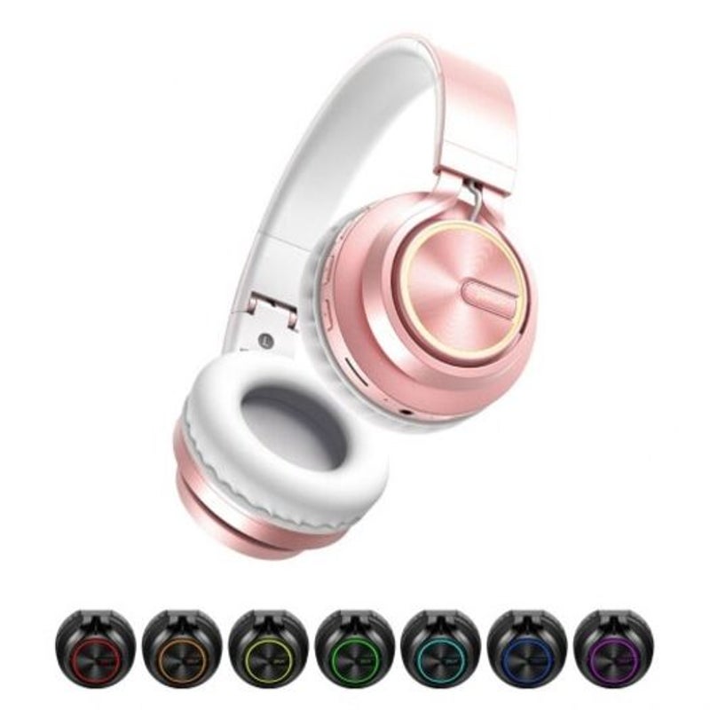 B6 Bluetooth Over Ear Wireless Headsets With Cool 7 Color Led Lightfor Phone Rose Gold Headphones