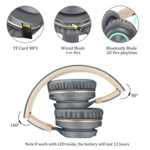 B6 Bluetooth Over Ear Wireless Headsets With Cool 7 Color Led Lightfor Phone Rose Gold Headphones