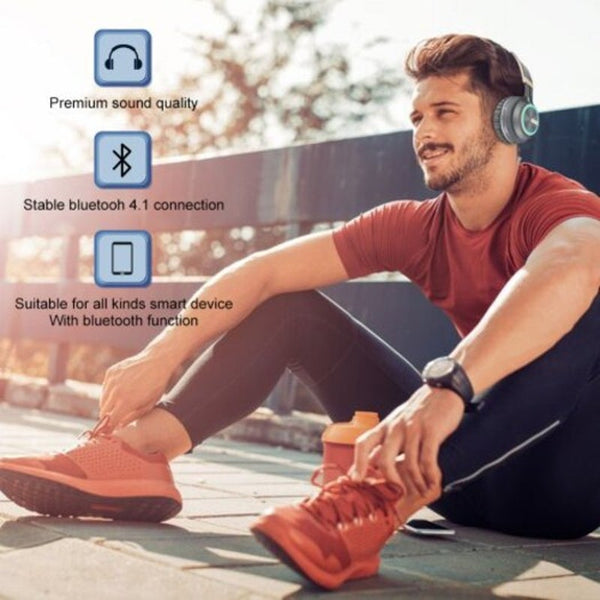 B6 Bluetooth Over Ear Wireless Headsets With Cool 7 Color Led Lightfor Phone Rose Gold Headphones