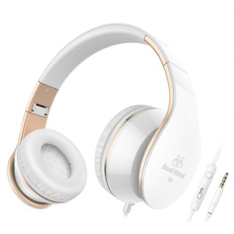 I65 Wired Headphones With Mic Over Ear Bass Stereo Hifi Sound For Phone Pc White Headsets