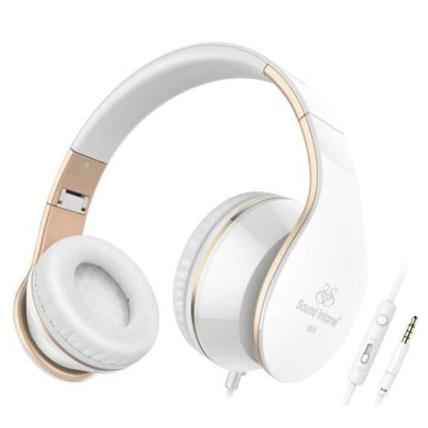 I65 Wired Headphones With Mic Over Ear Bass Stereo Hifi Sound For Phone Pc White Headsets