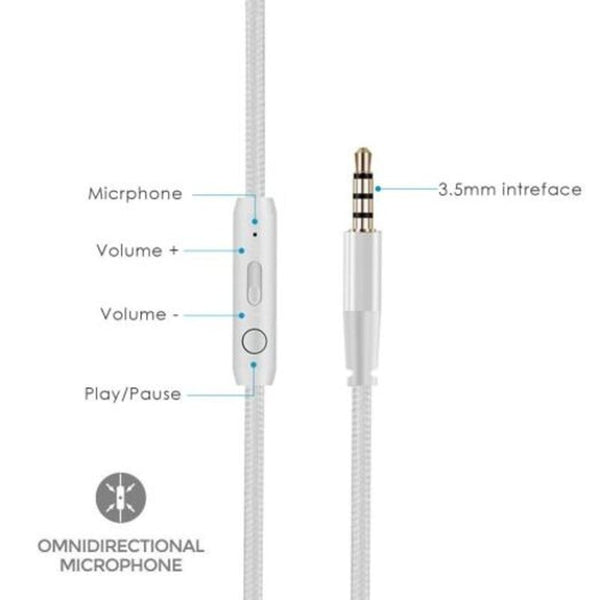 I65 Wired Headphones With Mic Over Ear Bass Stereo Hifi Sound For Phone Pc White Headsets