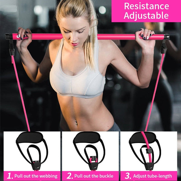 Pilates Bar Kit With Resistance Band Exercise Stick Toning Fitness Home Yoga Gym Body Workout Yoga & Pilates Accessories