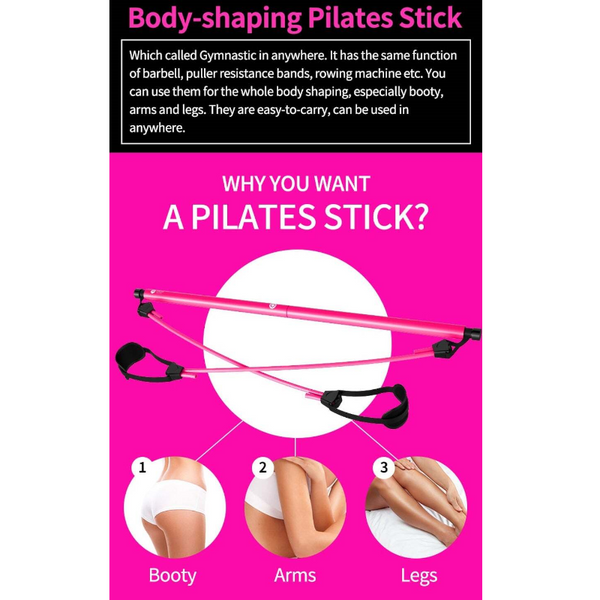 Pilates Bar Kit With Resistance Band Exercise Stick Toning Fitness Home Yoga Gym Body Workout