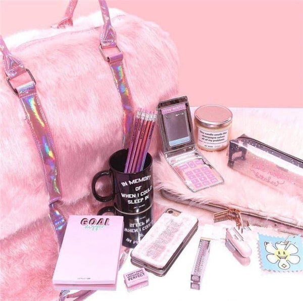 Pink Fur Duffle Bag