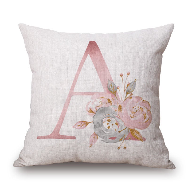 Pink Letter Flowers Pretty Cushion Cover Cushions & Decorative Pillows