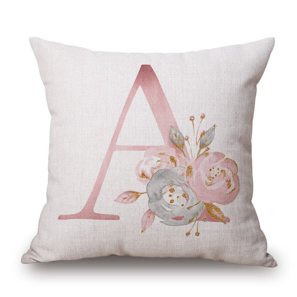 Pink Letter Flowers Pretty Cushion Cover Cushions & Decorative Pillows