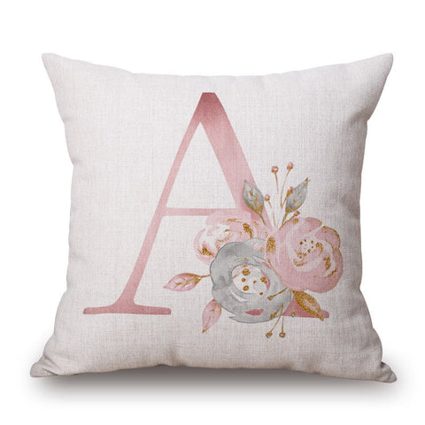 Pink Letter Flowers Pretty Cushion Cover Cushions & Decorative Pillows