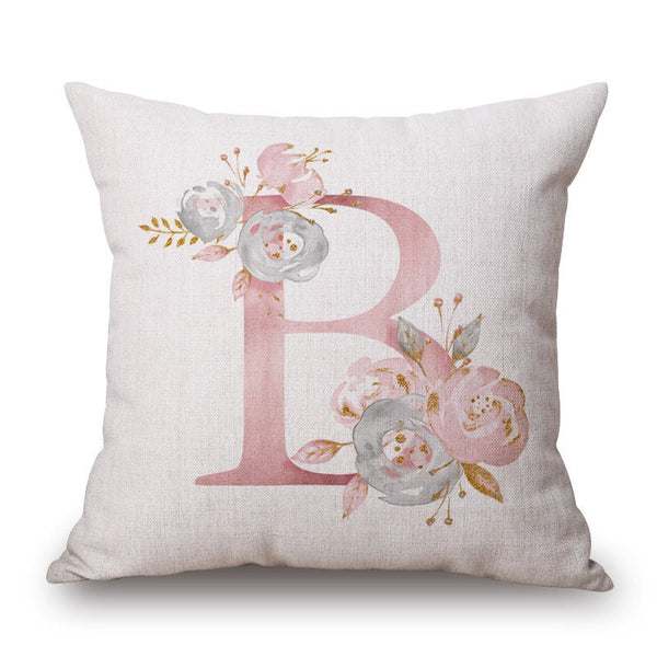 Pink Letter Flowers Pretty Cushion Cover Cushions & Decorative Pillows