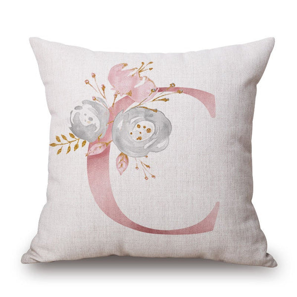 Pink Letter Flowers Pretty Cushion Cover Cushions & Decorative Pillows