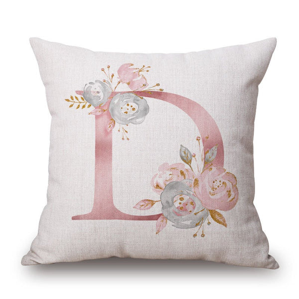 Pink Letter Flowers Pretty Cushion Cover Cushions & Decorative Pillows