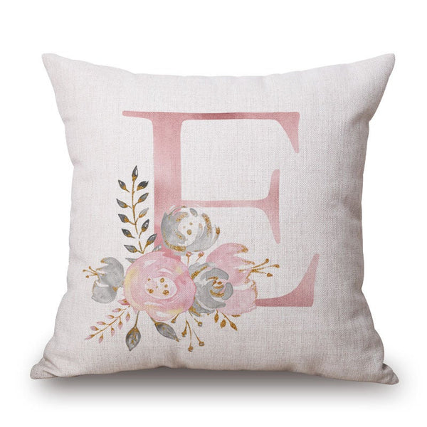 Pink Letter Flowers Pretty Cushion Cover Cushions & Decorative Pillows