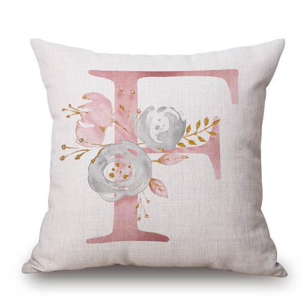 Pink Letter Flowers Pretty Cushion Cover Cushions & Decorative Pillows