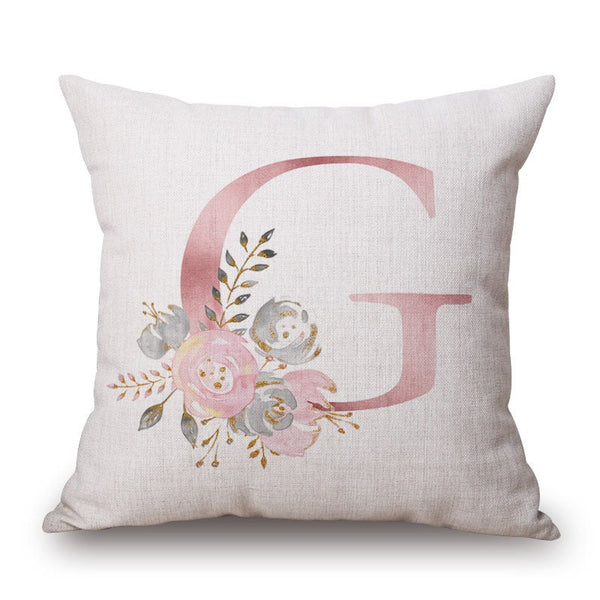 Pink Letter Flowers Pretty Cushion Cover Cushions & Decorative Pillows