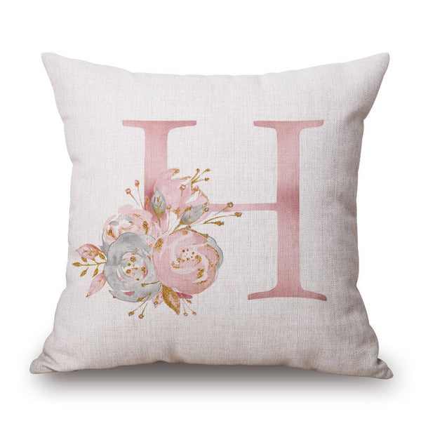 Pink Letter Flowers Pretty Cushion Cover Cushions & Decorative Pillows