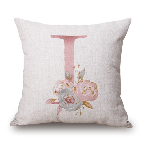 Pink Letter Flowers Pretty Cushion Cover Cushions & Decorative Pillows
