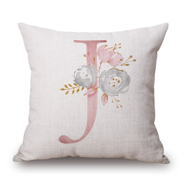 Pink Letter Flowers Pretty Cushion Cover Cushions & Decorative Pillows