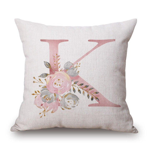 Pink Letter Flowers Pretty Cushion Cover Cushions & Decorative Pillows