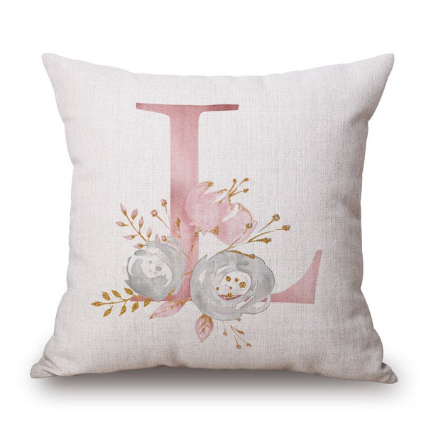 Pink Letter Flowers Pretty Cushion Cover Cushions & Decorative Pillows