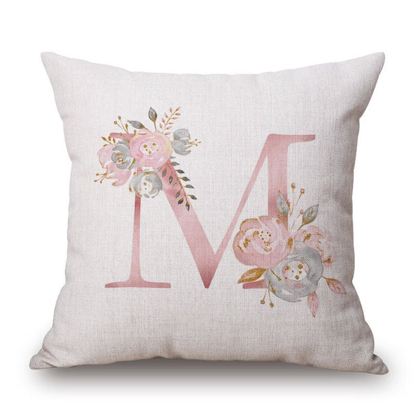 Pink Letter Flowers Pretty Cushion Cover Cushions & Decorative Pillows