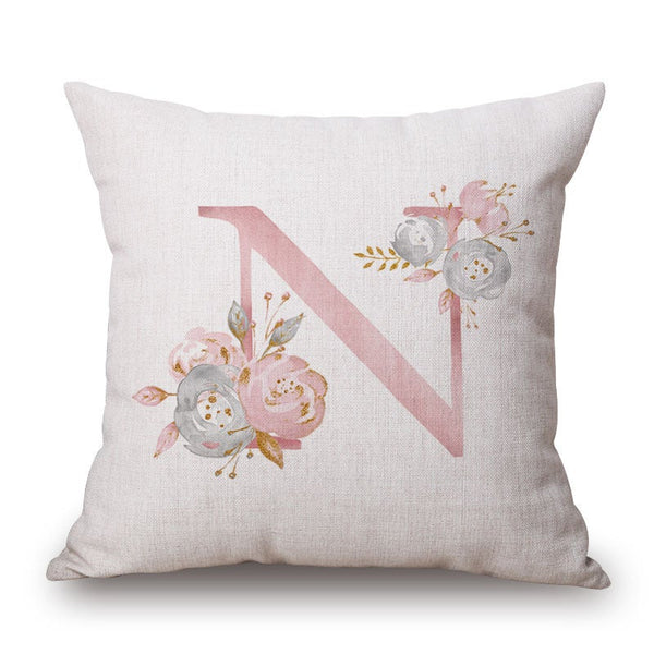 Pink Letter Flowers Pretty Cushion Cover Cushions & Decorative Pillows