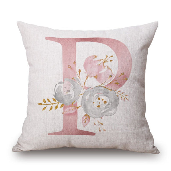 Pink Letter Flowers Pretty Cushion Cover Cushions & Decorative Pillows