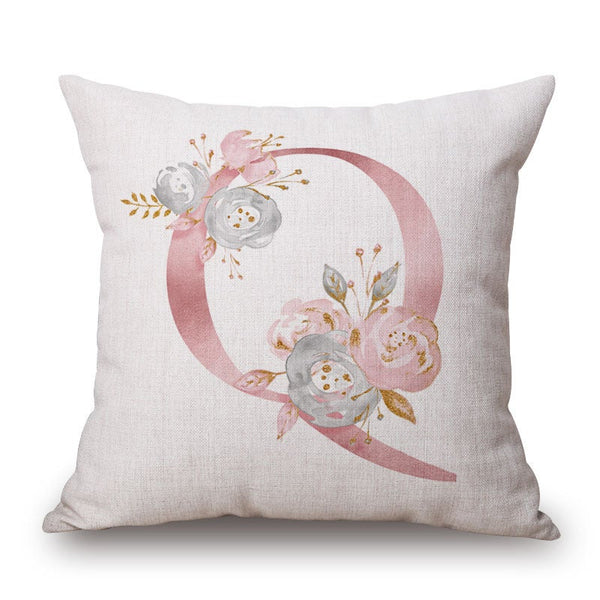 Pink Letter Flowers Pretty Cushion Cover Cushions & Decorative Pillows